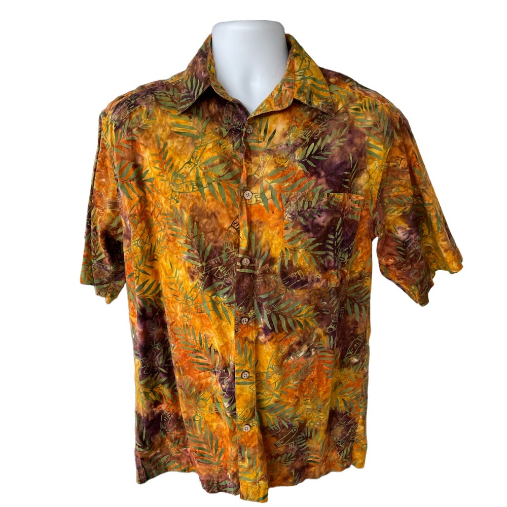 Hawaiian mens palm leaves beach vibe vacation shirt size medium